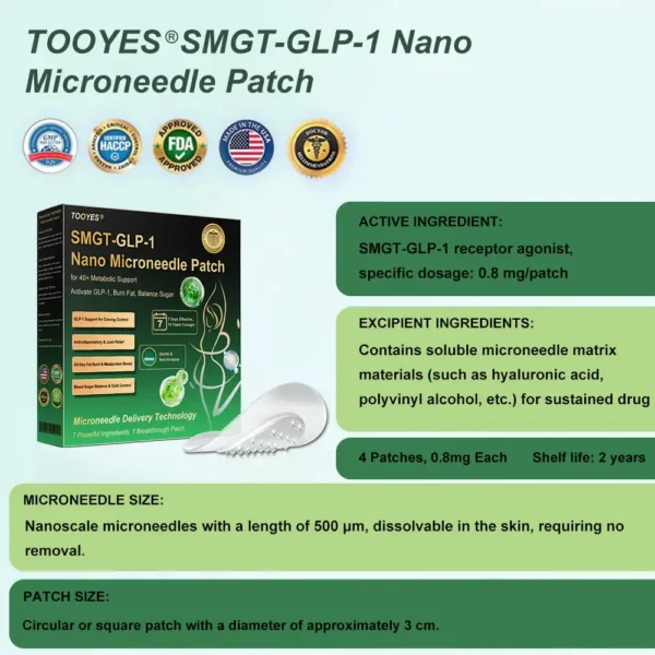 TOOYES® SMGT-GLP-1 𝖲𝗅𝗂𝗆𝗆𝗂𝗇𝗀 & 𝖧𝖾𝖺𝗅𝗍𝗁 𝖭𝖠𝖭𝖮 𝖬𝖨𝖢𝖱𝖮𝖭𝖤𝖤𝖣𝖫𝖤 𝖯𝖠𝖳𝖢𝖧 🇺🇸👩‍⚕️ (𝖹𝖾𝗋𝗈 𝖯𝖺𝗂𝗇, 𝟤𝟦/𝟩 𝖱𝖾𝗅𝖾𝖺𝗌𝖾 | 𝖫𝗈𝗌𝖾 𝟤𝟢𝗅𝖻𝗌 𝖥𝖠𝖲𝖳 |✨𝖳𝗂𝗀𝗁𝗍𝖾𝗇𝗌 𝖫𝗈𝗈𝗌𝖾 𝖲𝗄𝗂𝗇 ) 👩‍⚕️