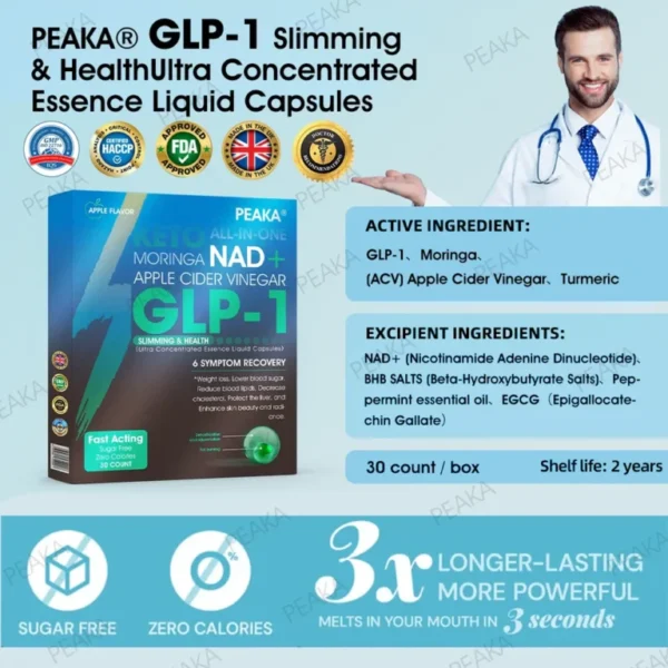 Official Authorized Store PEAKA® GLP-1 Slimming & Health Ultra Concentrated Essence Liquid Pearls – NAD+ Moringa & ACV & Keto BHB (✅speedy, long-lasting, addressing diabetes, obesity, and cardiovascular diseases) – ⚡Developed by the Obesity Society🌿💚
